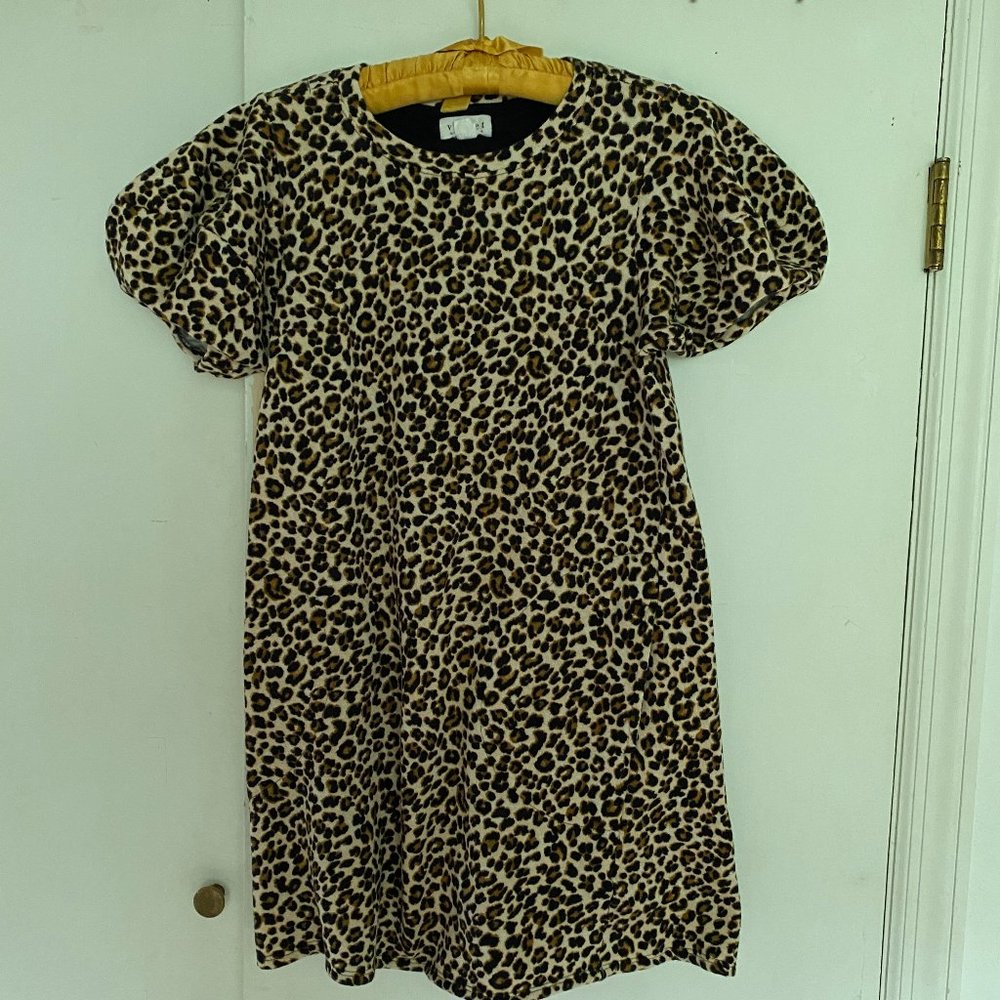 PUFFY SHORT SLEEVES DRESS KNEE-LENGTH SIZE S ANIMAL PRINT